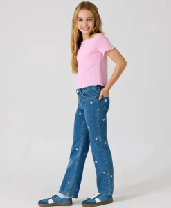 KOGJUICY WIDE LEG HEART EMB DNM JEA meisjes jeans blauw