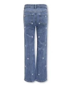 KOGJUICY WIDE LEG HEART EMB DNM JEA meisjes jeans blauw