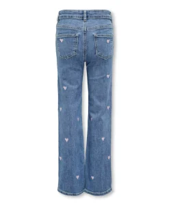 KOGJUICY WIDE LEG HEART EMB DNM JEA meisjes jeans blauw