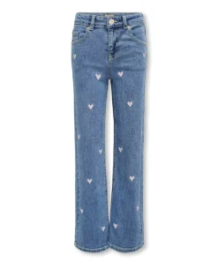 KOGJUICY WIDE LEG HEART EMB DNM JEA meisjes jeans blauw
