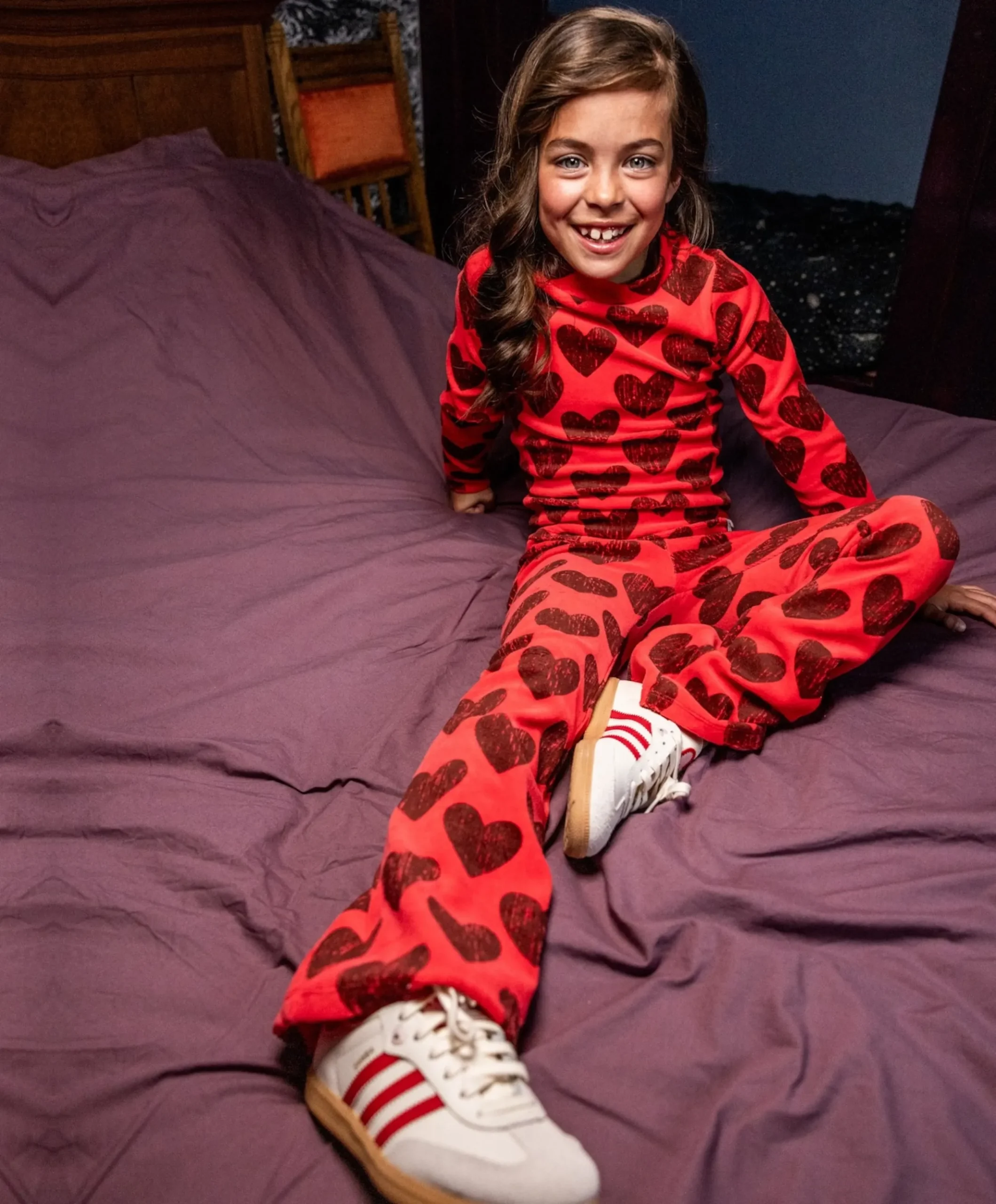 Little velvet flare meisjes broek rood