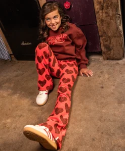 Little velvet flare meisjes broek rood