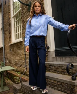 Meisjes blouse lange mouw blauw