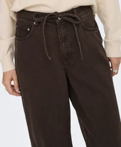 ONLGIANNA MW STRAIGHT DNM BROWN DNM dames jeans bruin