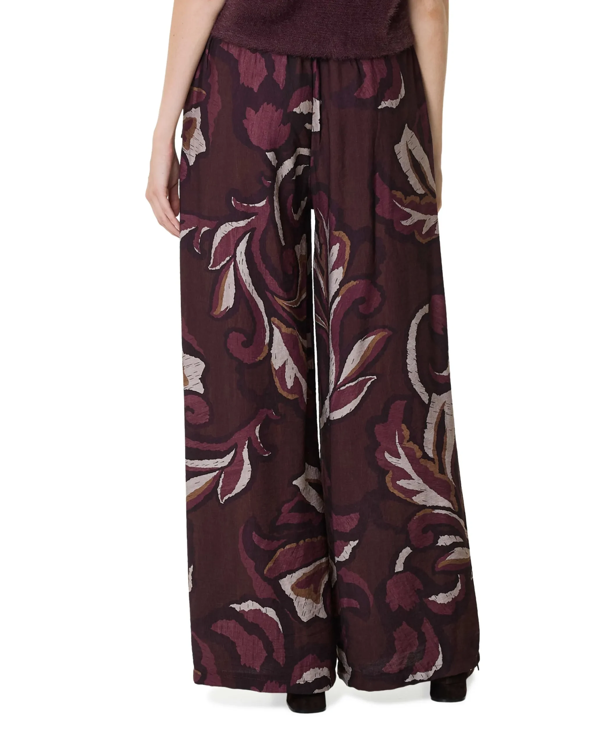 Palazzo blad print dames broek bordeaux