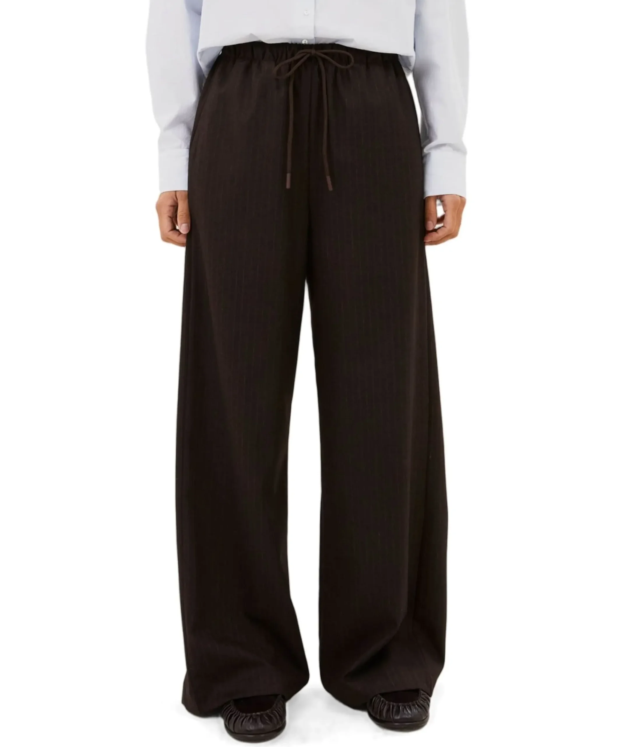 pelle pinstripe dames broek bruin