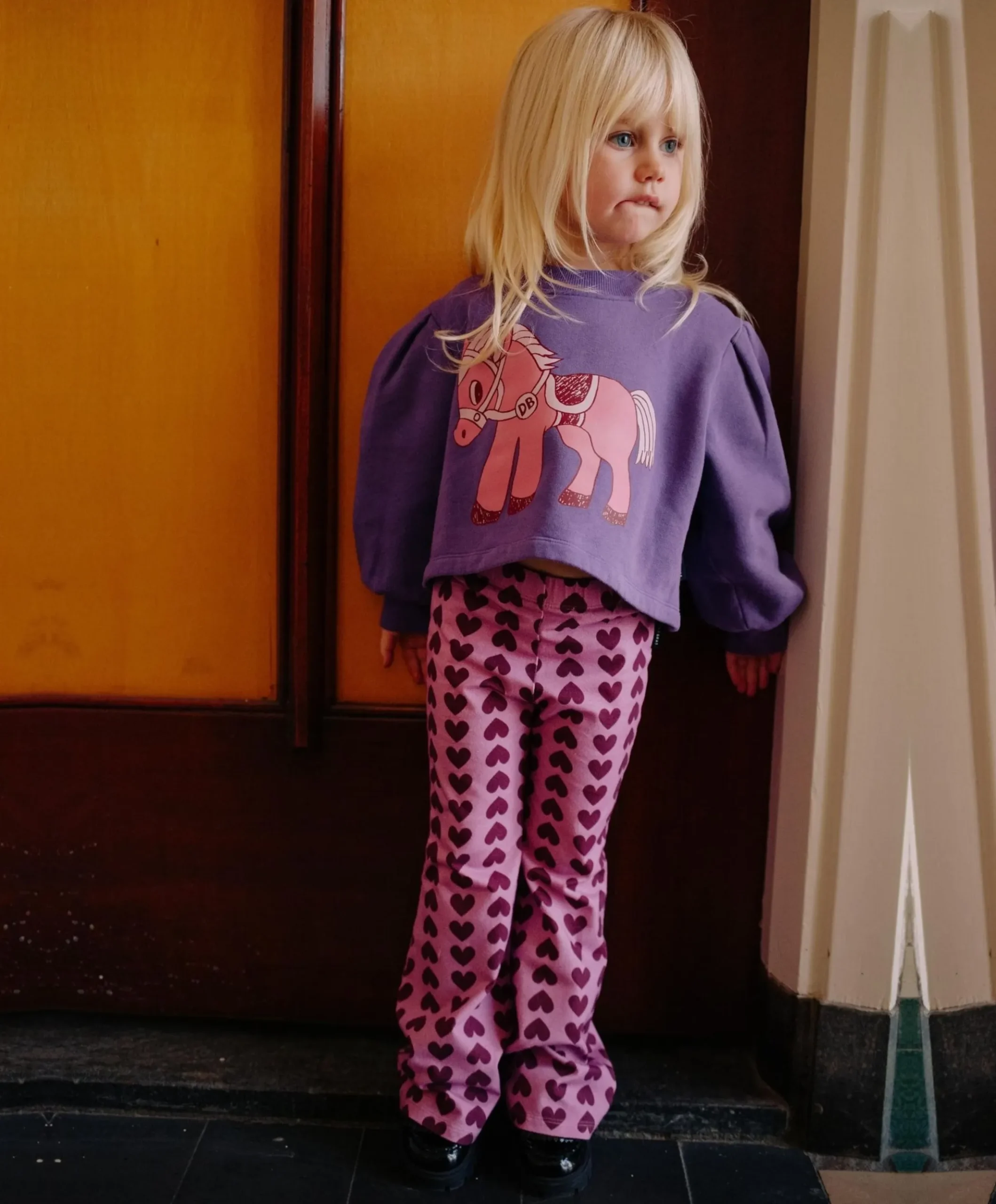 Purple hearts flared meisjes broek roze
