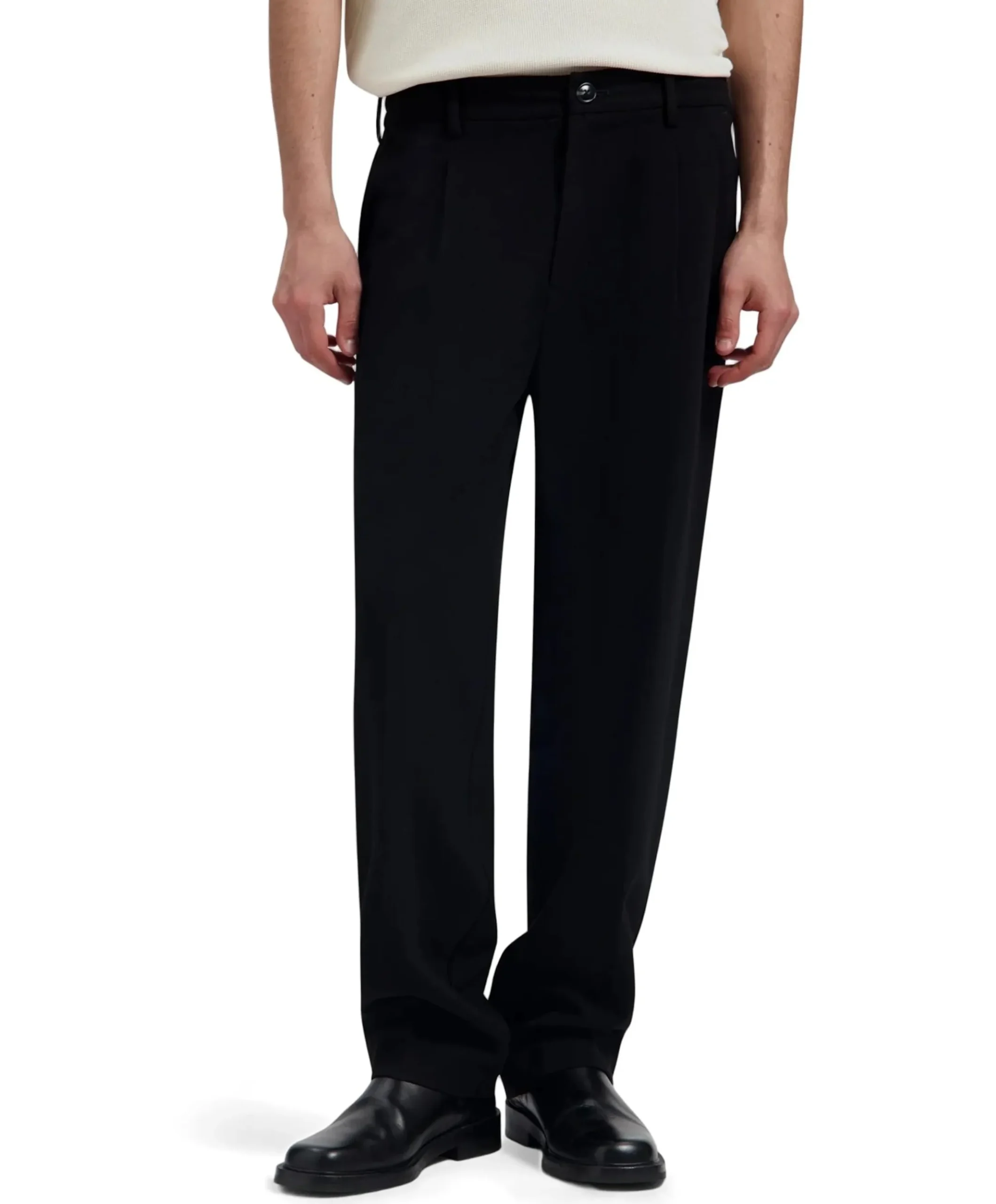 Regular Wool Pleated Pant heren pantalon zwart