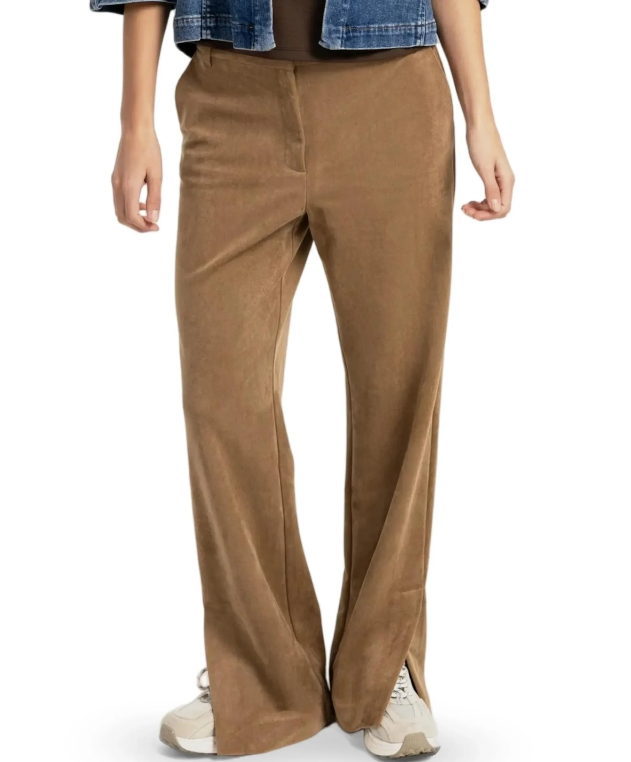 Suede broek met wijde pijpen dames broek bruin