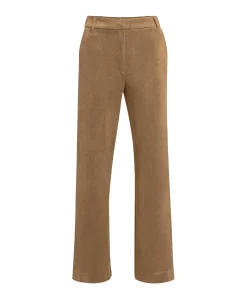 Suede broek met wijde pijpen dames broek bruin
