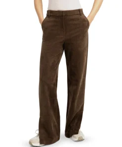 Suede met wijde pijpen dames broek bruin