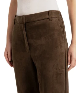 Suede met wijde pijpen dames broek bruin