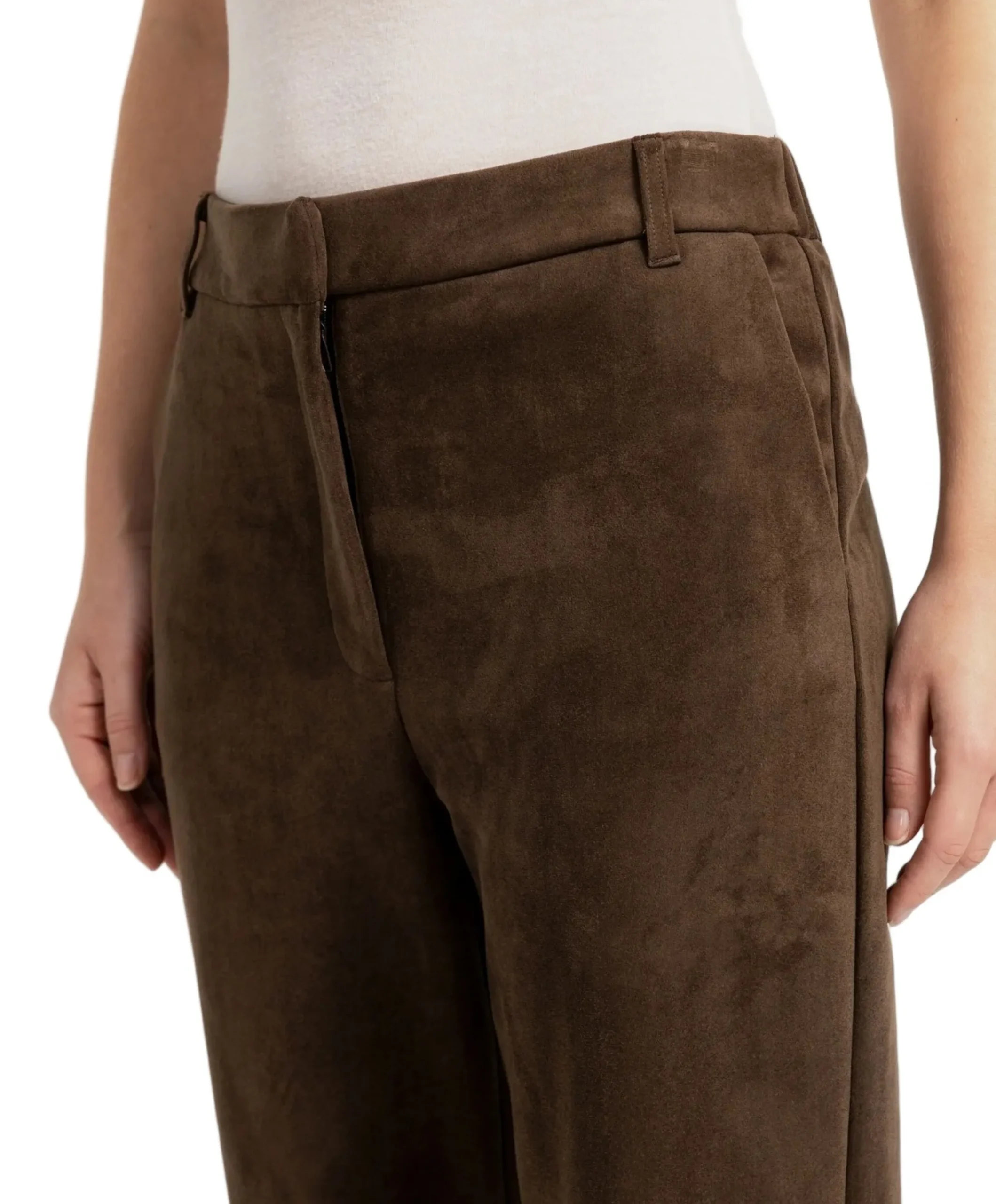 Suede met wijde pijpen dames broek bruin