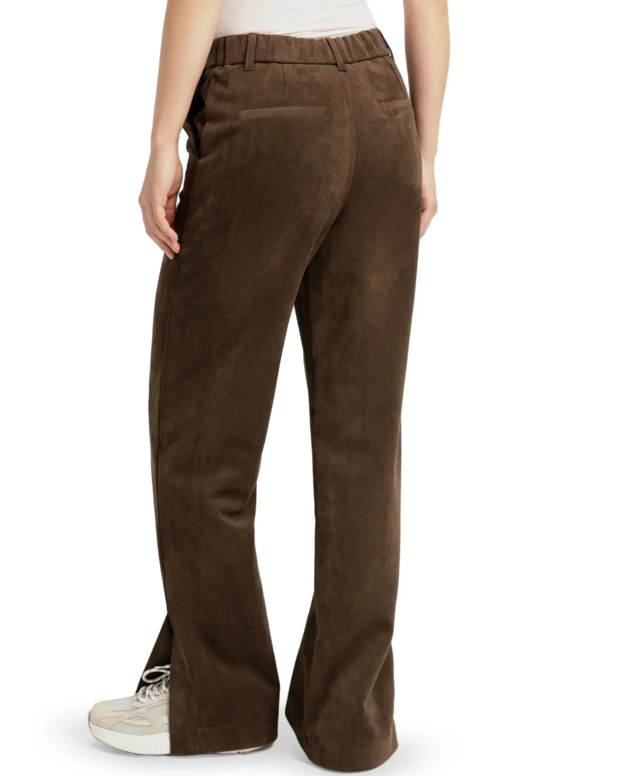 Suede met wijde pijpen dames broek bruin
