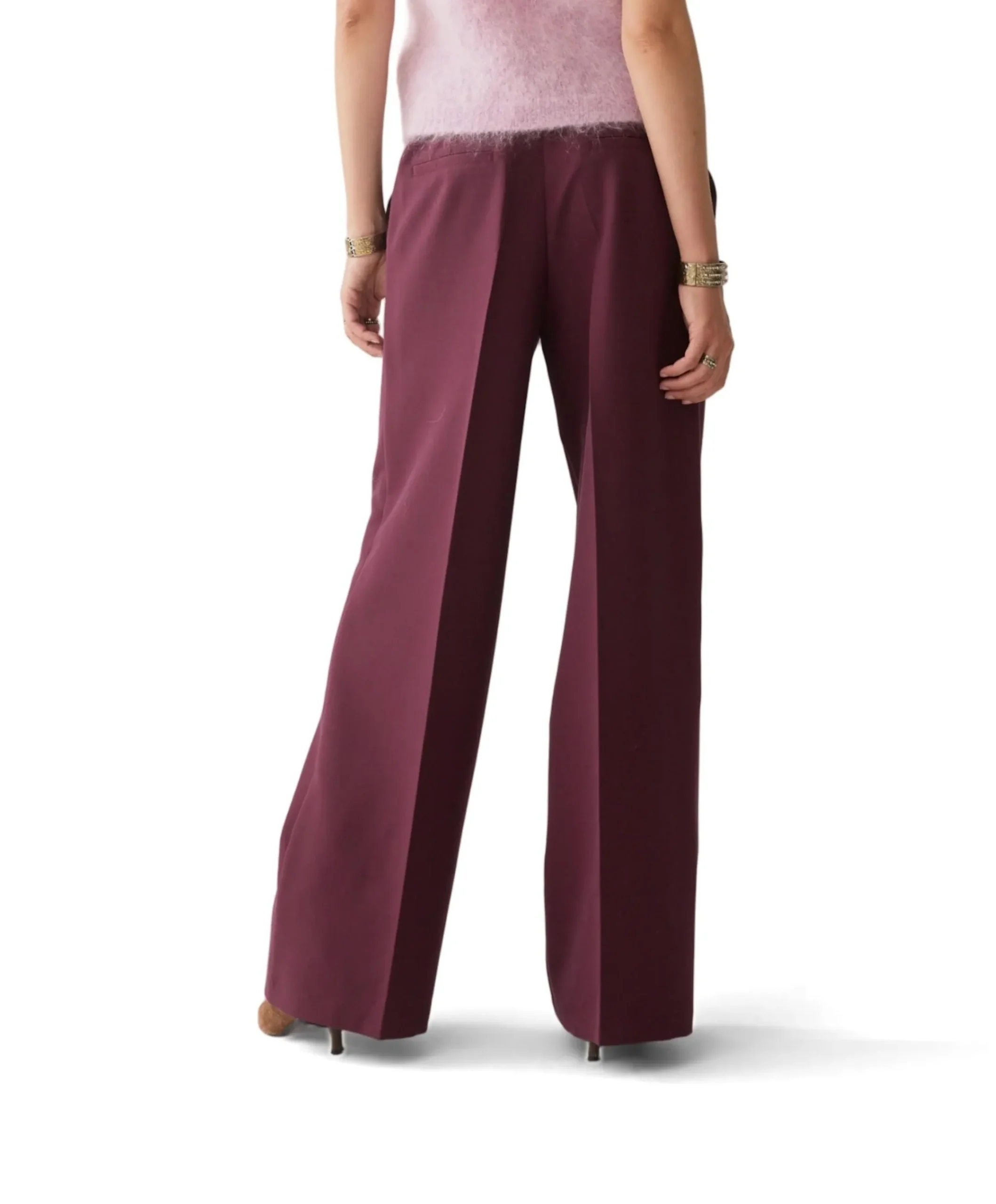 Trousers wide legs foam uni dames broek bordeaux