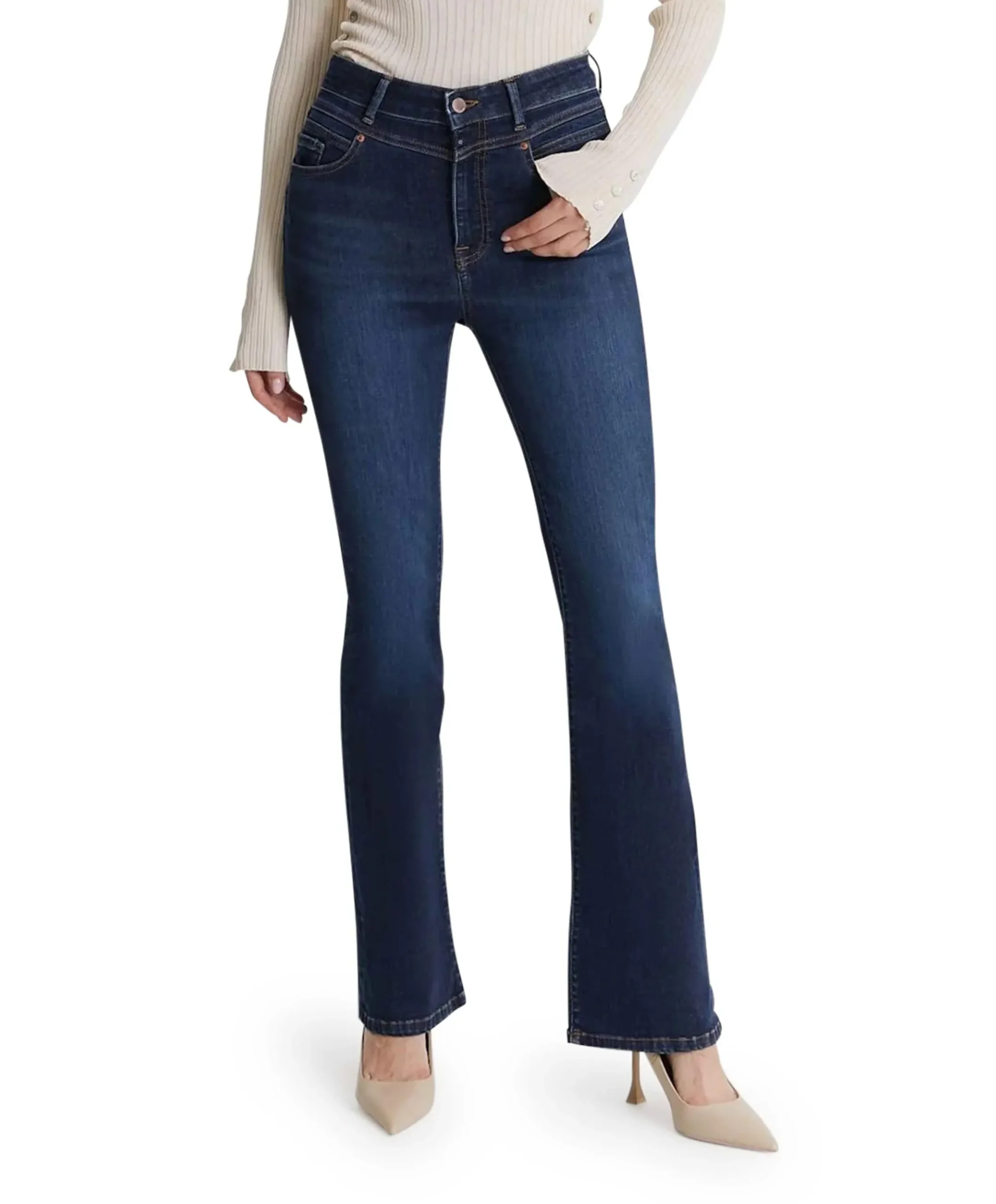 ultra high waist flare dames jeans blauw