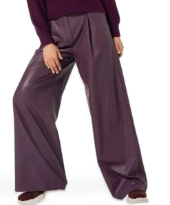 Vegan leather-effen-asymmetrisch dames broek paars