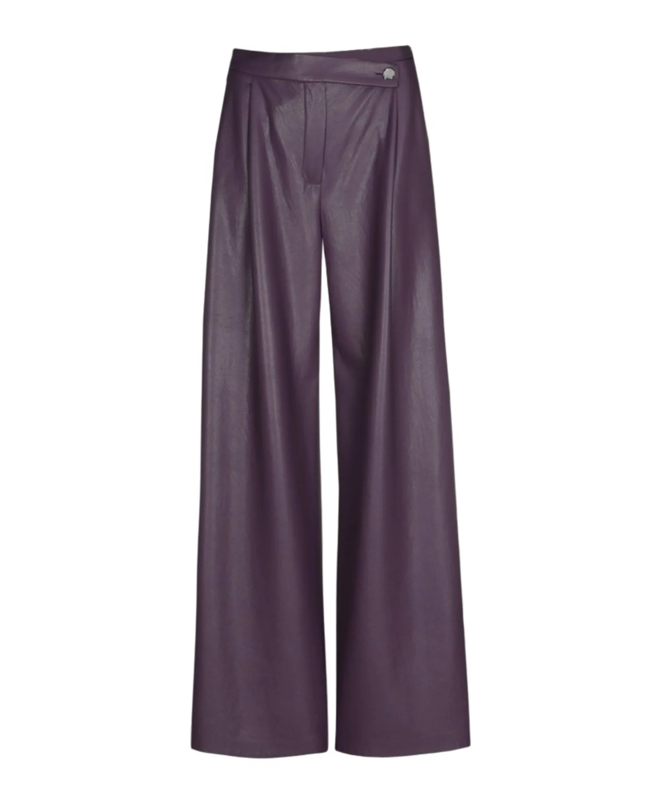 Vegan leather-effen-asymmetrisch dames broek paars