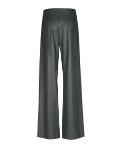 vegan leather-effen-ceintuur dames broek groen