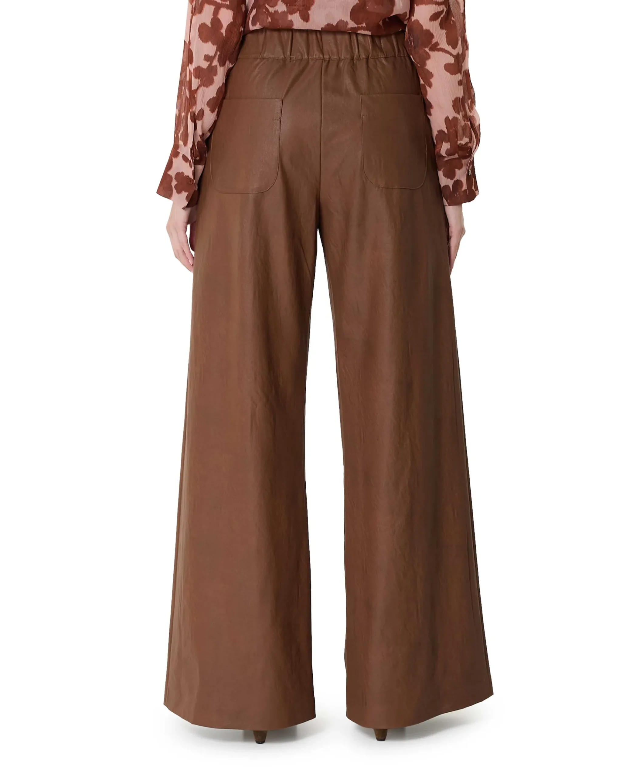vegan leather-elastiek dames broek bruin
