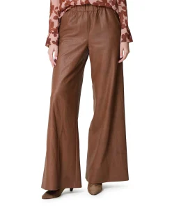 vegan leather-elastiek dames broek bruin