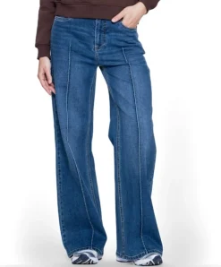 Wide frontseam dames jeans blauw