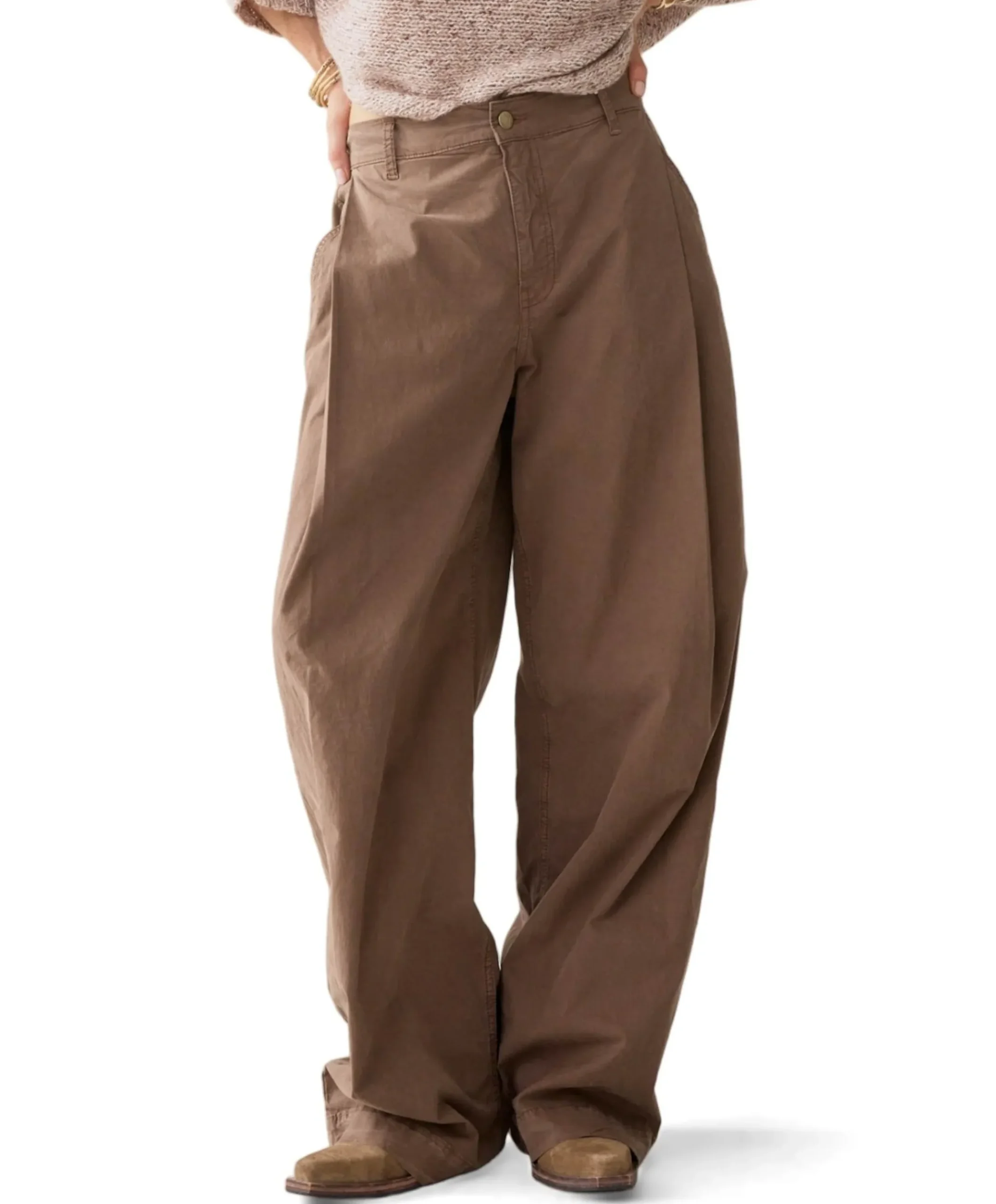 Wideleg Brisk cotton twill dames broek beige