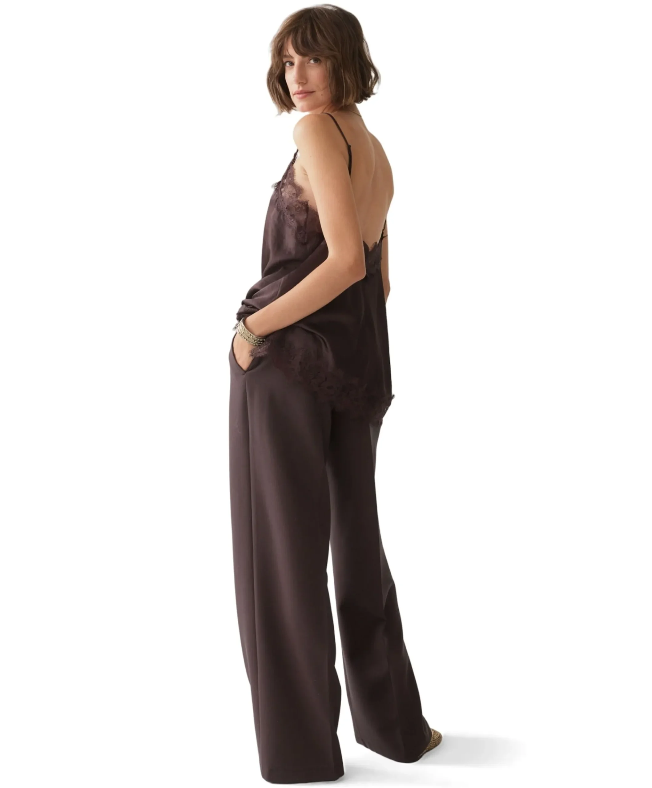 Wide legs foam uni dames broek bruin