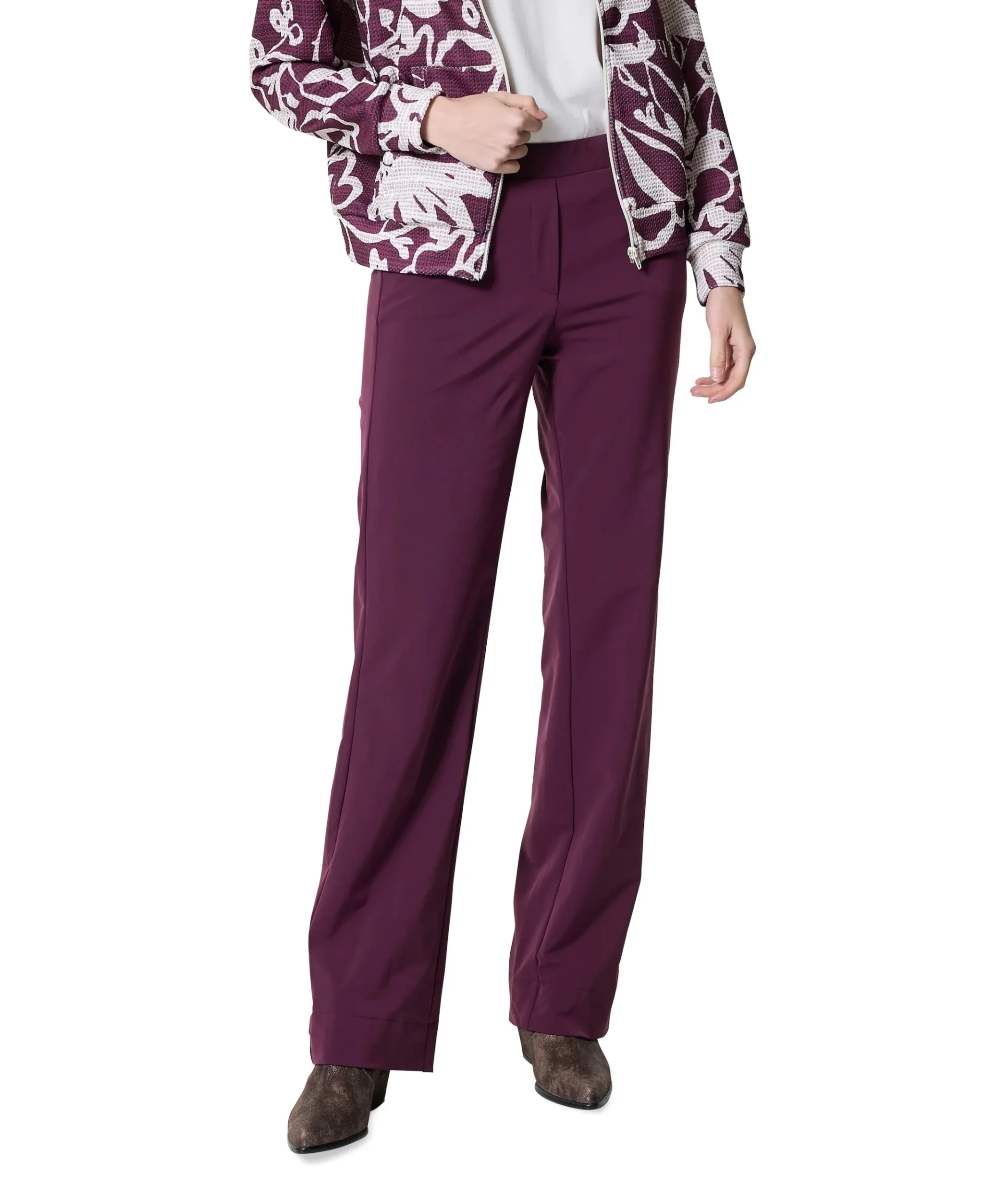 Wide leg travel broek bordeaux