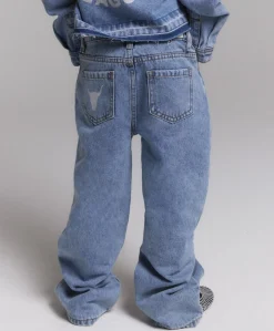 woven flowy denim meisjes jeans blauw